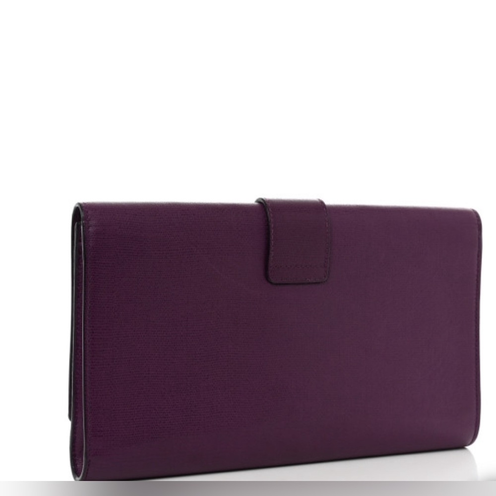 SAINT LAURENT Textured Calfskin Classic Y Ligne Clutch Purple - Picture 2 of 8